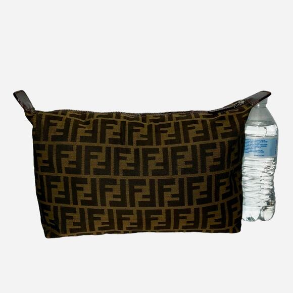 Fendi FF Zucca Print Cosmetic Pouch Clutch Bag Leather Accents - Picture 10 of 16